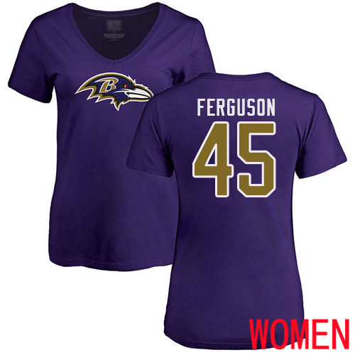Baltimore Ravens Purple Women Jaylon Ferguson Name and Number Logo NFL Football #45 T Shirt